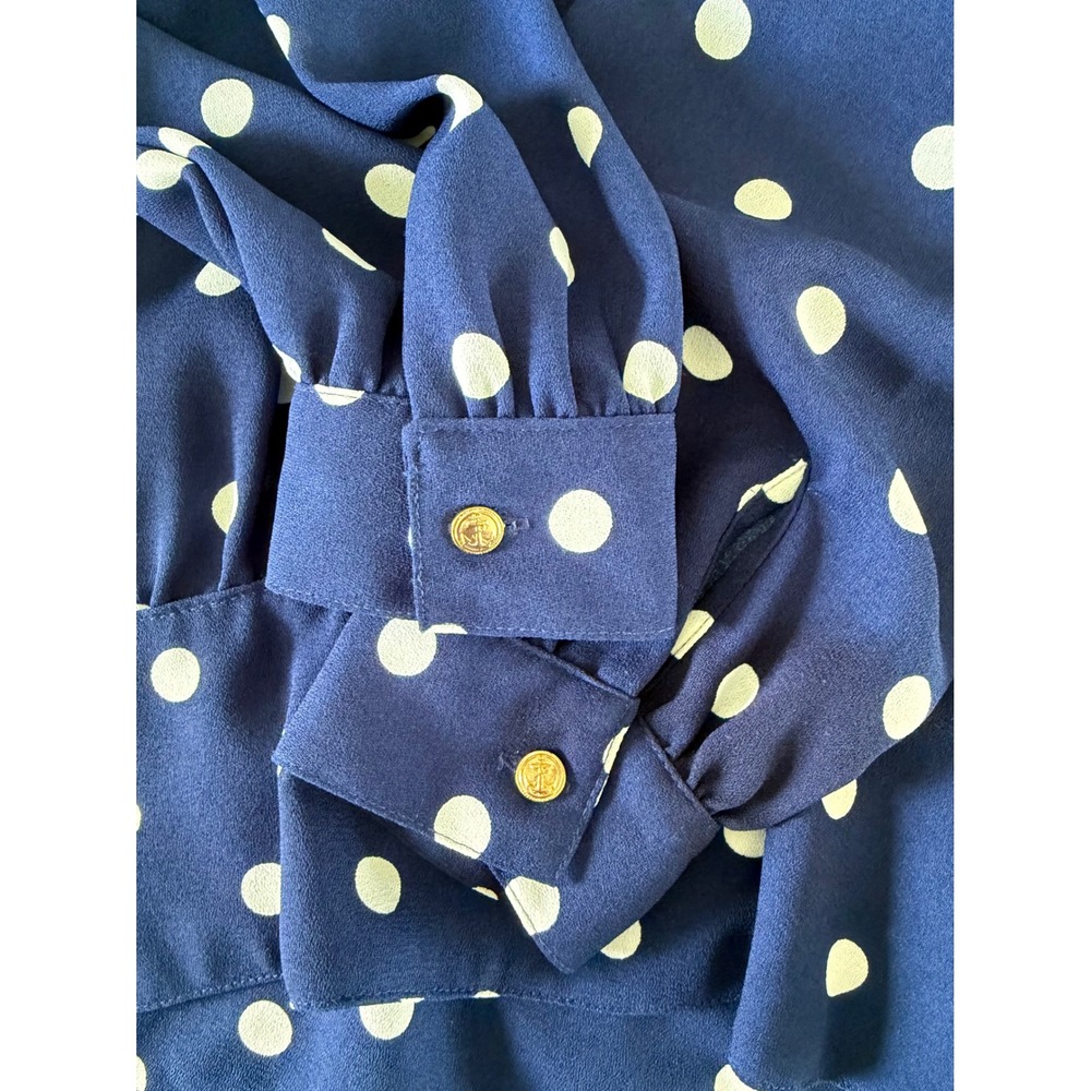 Vintage Chaus Navy Blue Polka Dot Skirt Set 2 Piece Blouse Midi Skirt Women 16 - Picture 6 of 7